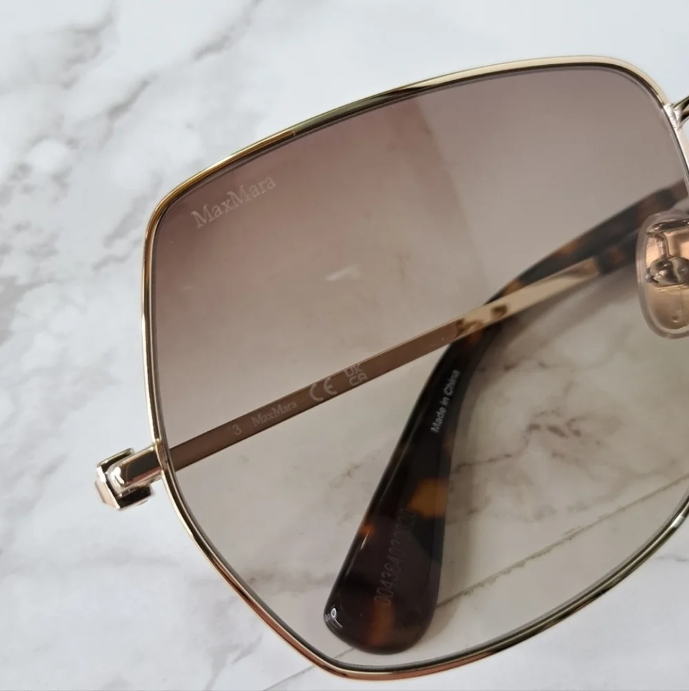 MaxMara Jewel Shiny Pale Gold Square Metal Sunglasses MM0035-H 32F